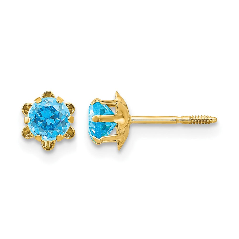 14k Madi K 4mm Round CZ December Birthstone Screwback Post Earrings