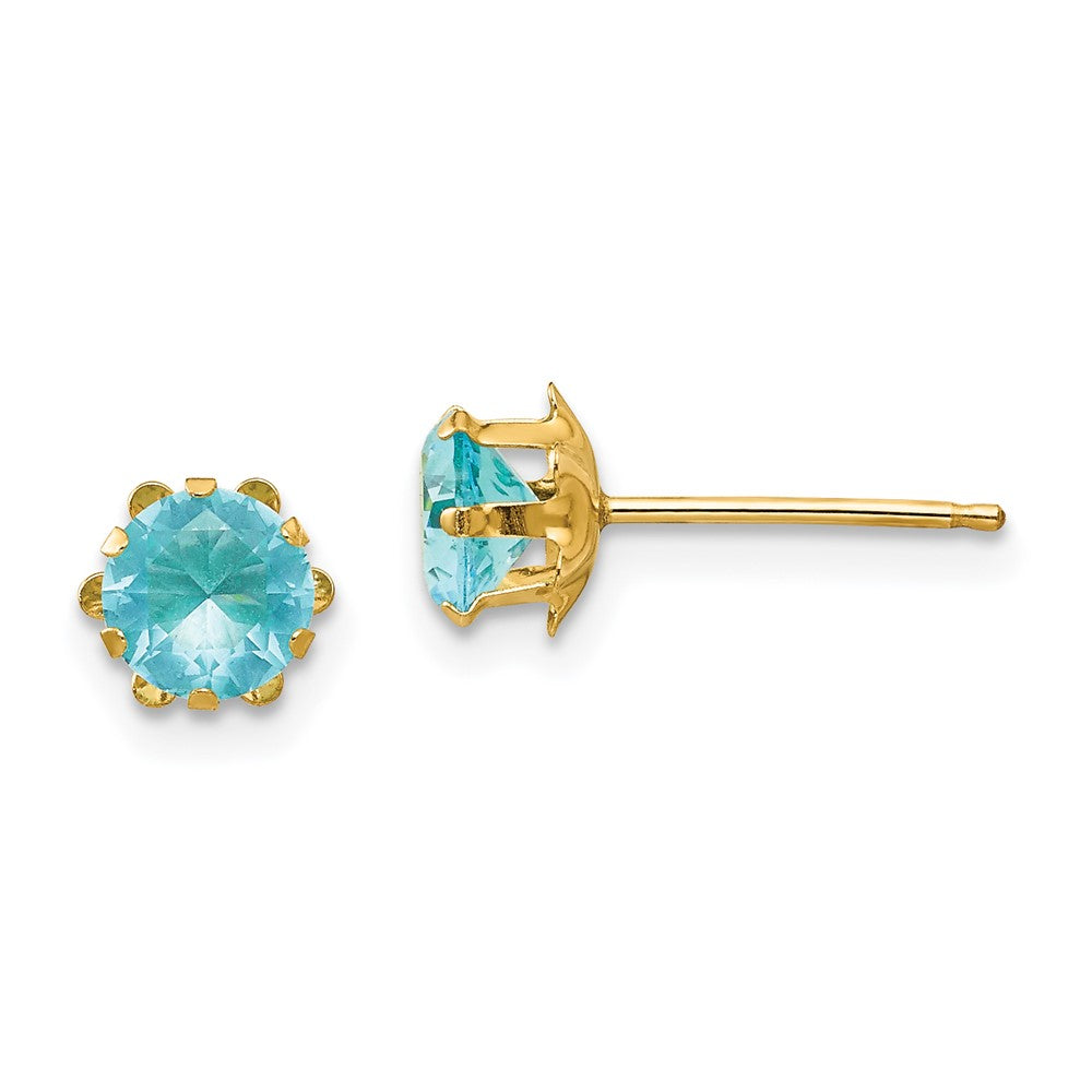 14k Madi K 5mm Round CZ March Birthstone Post Earrings