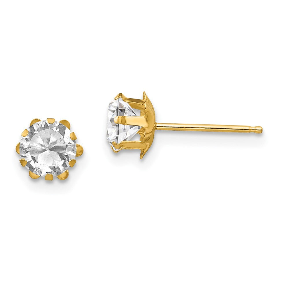 14k Madi K 5mm Round CZ April Birthstone Post Earrings
