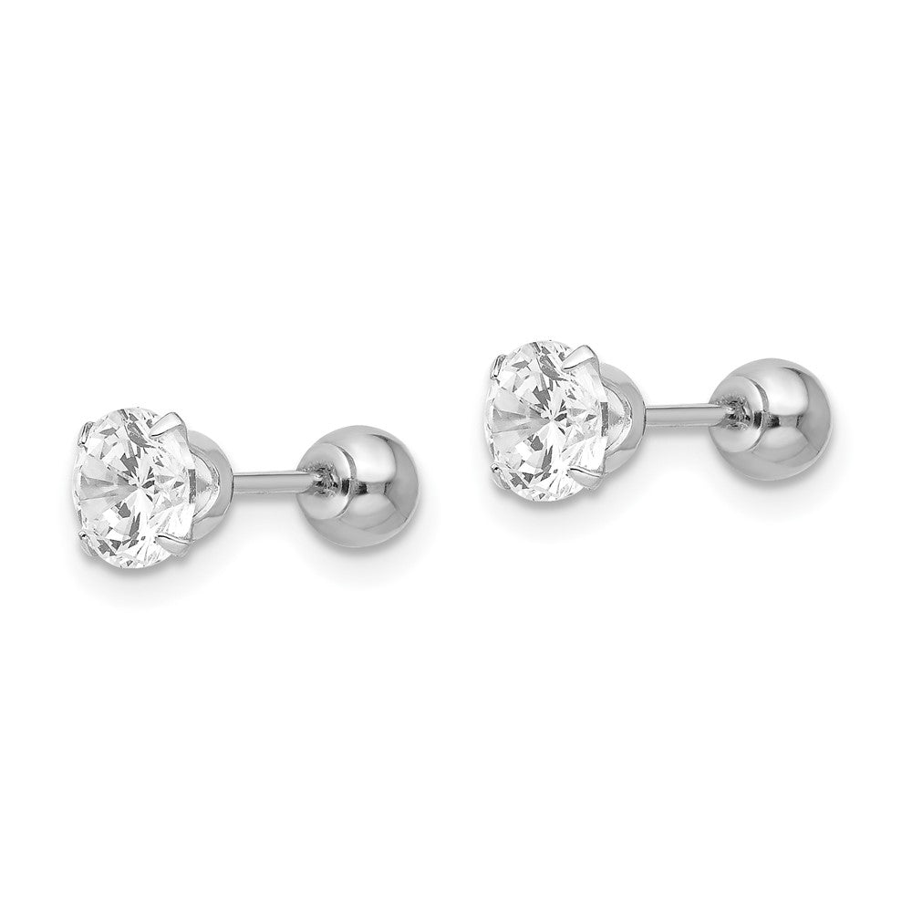 14k Madi K White Gold 5mm CZ and 4mm Ball Reversible Screwback Post Earrings