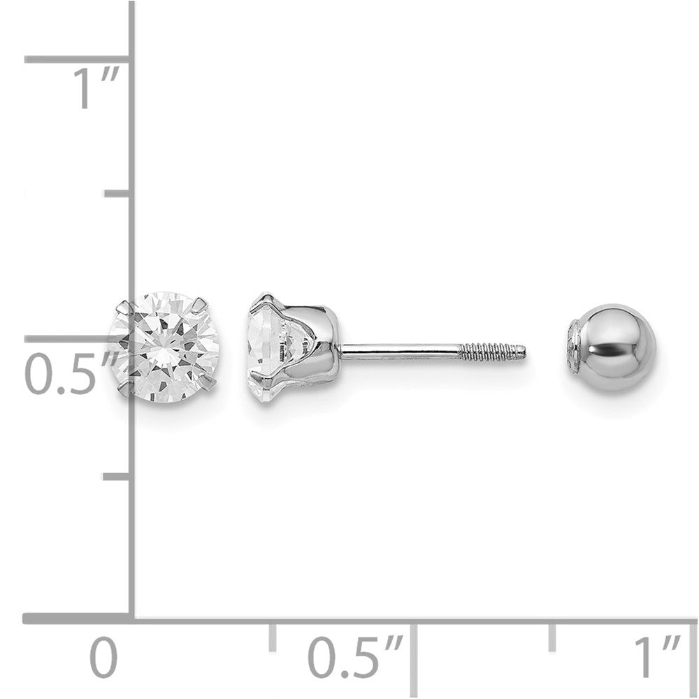14k Madi K White Gold 5mm CZ and 4mm Ball Reversible Screwback Post Earrings