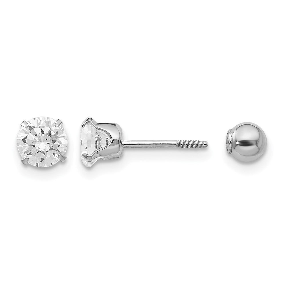 14k Madi K White Gold 5mm CZ and 4mm Ball Reversible Screwback Post Earrings