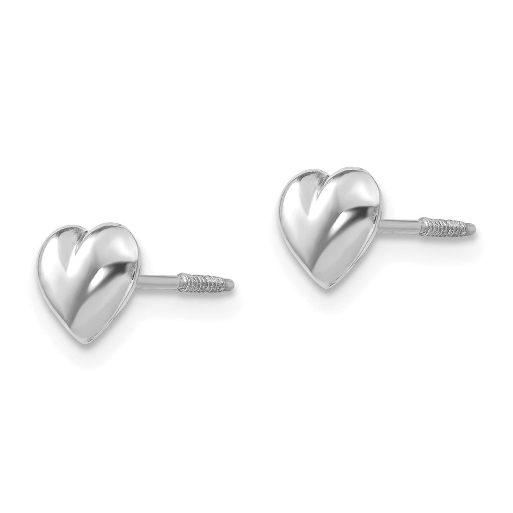 14k Madi K White Gold Small 6mm Puffed Heart Childrens Screwback Post Earrings