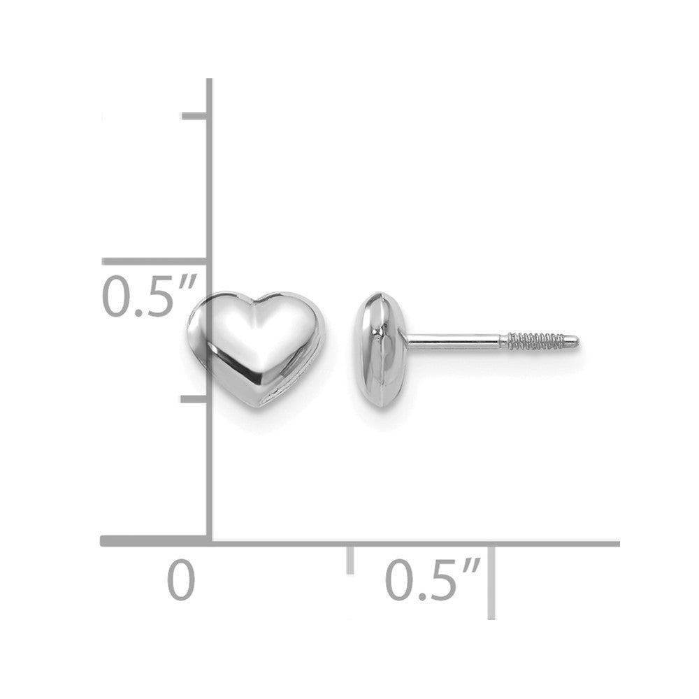14k Madi K White Gold Small 6mm Puffed Heart Childrens Screwback Post Earrings
