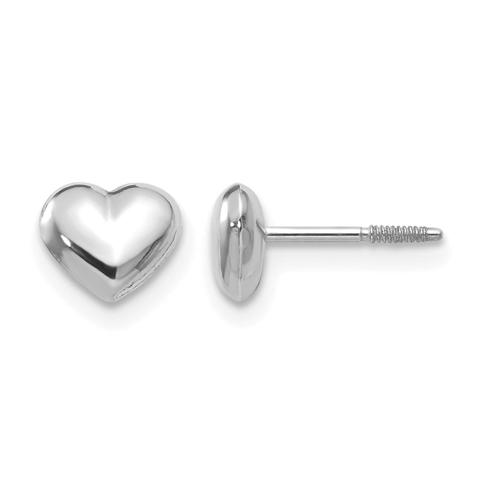 14k Madi K White Gold Small 6mm Puffed Heart Childrens Screwback Post Earrings