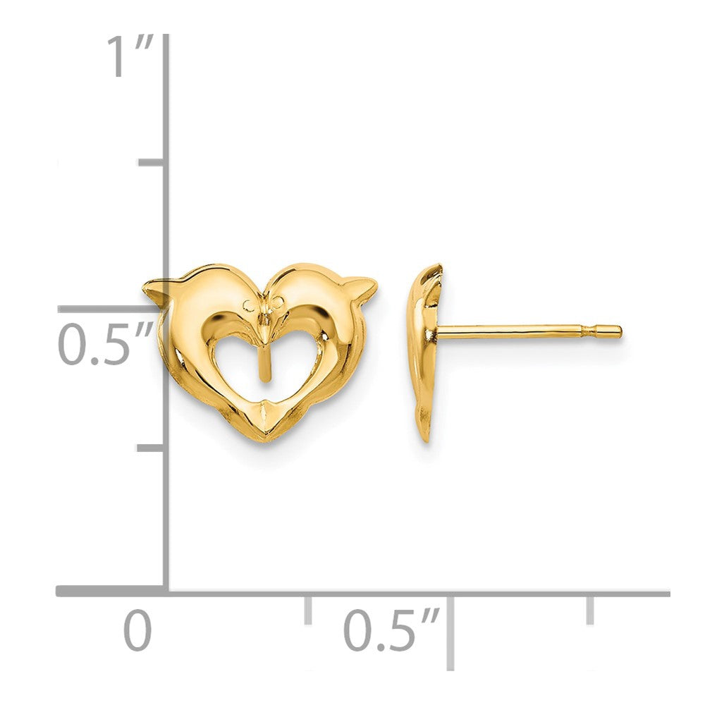14k Madi K Heart Dolphins Childrens Post Earrings