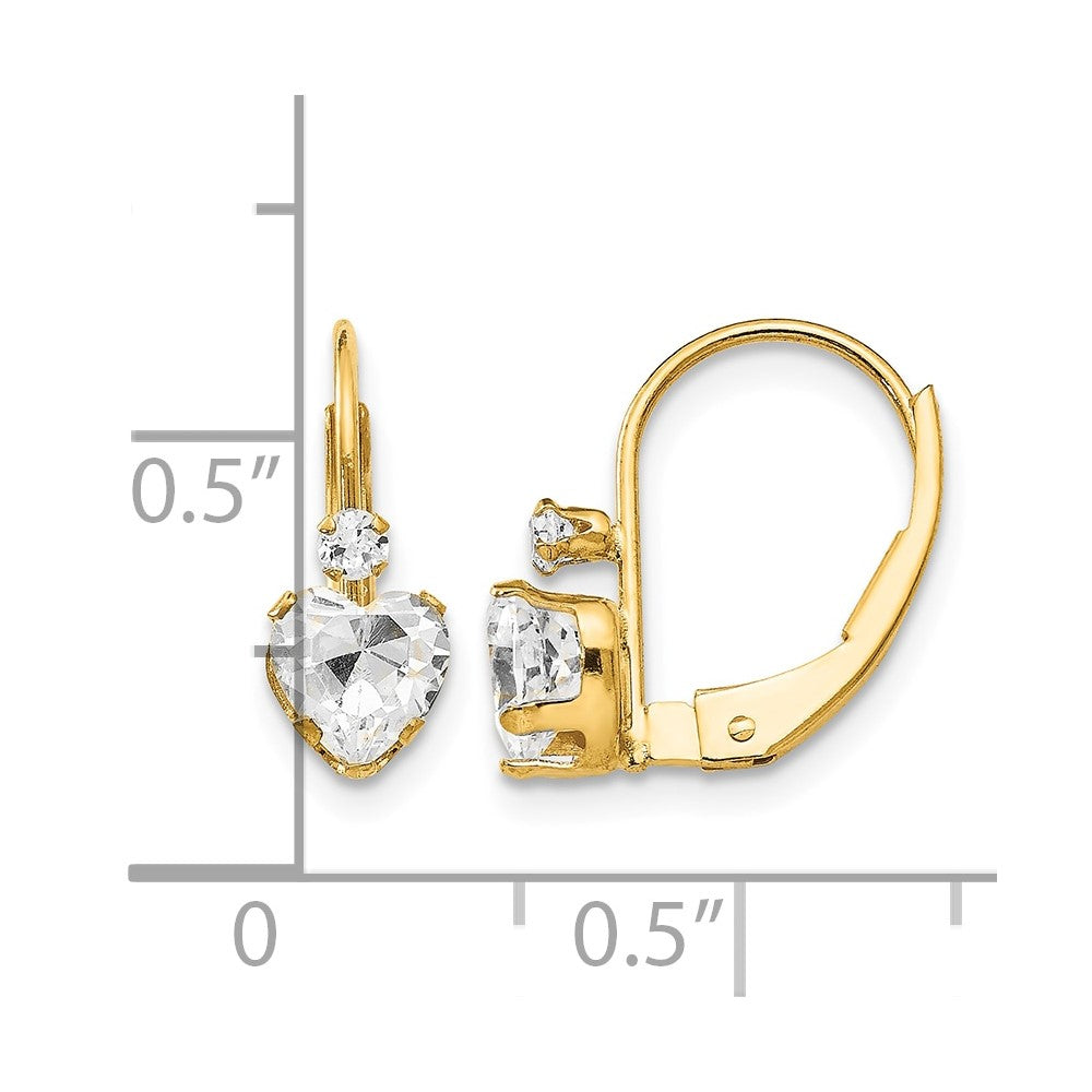 14k Madi K CZ Heart Childrens Leverback Earrings