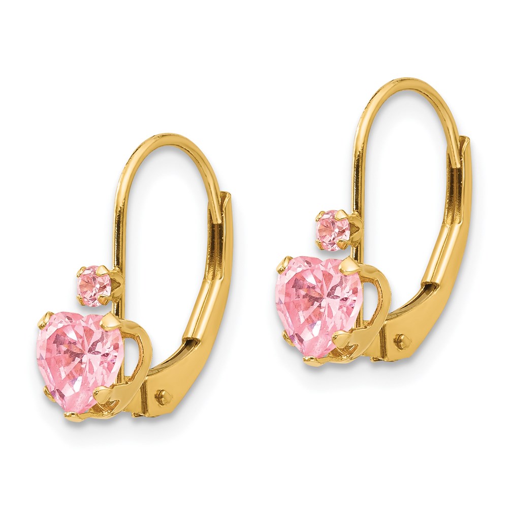 14k Madi K Pink CZ Heart Childrens Leverback Earrings