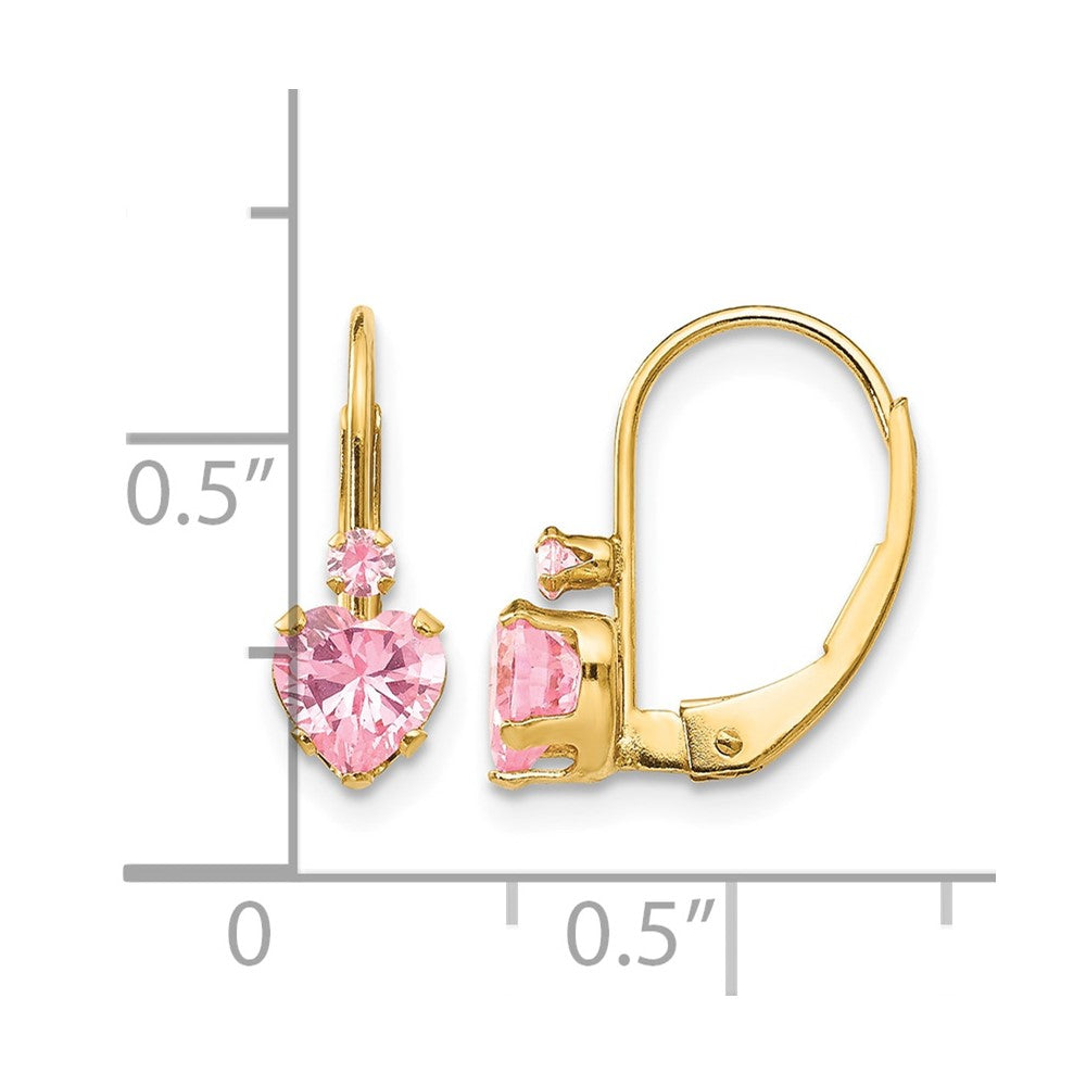 14k Madi K Pink CZ Heart Childrens Leverback Earrings