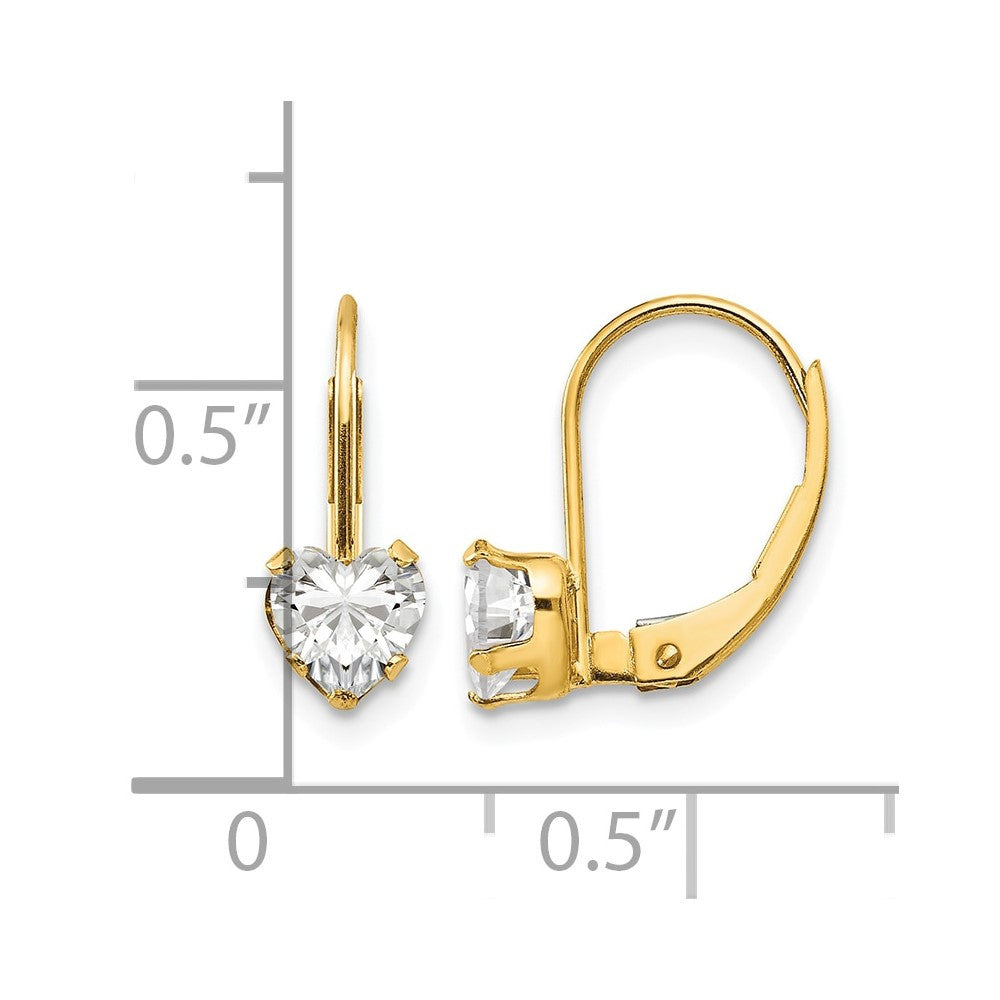 14k Madi K 5.00mm CZ Heart Childrens Leverback Earrings