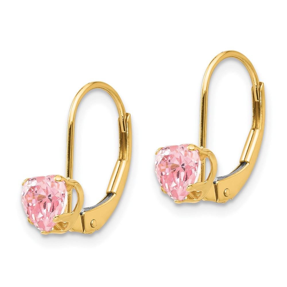14k Madi K 5.00mm Pink CZ Heart Childrens Leverback Earrings