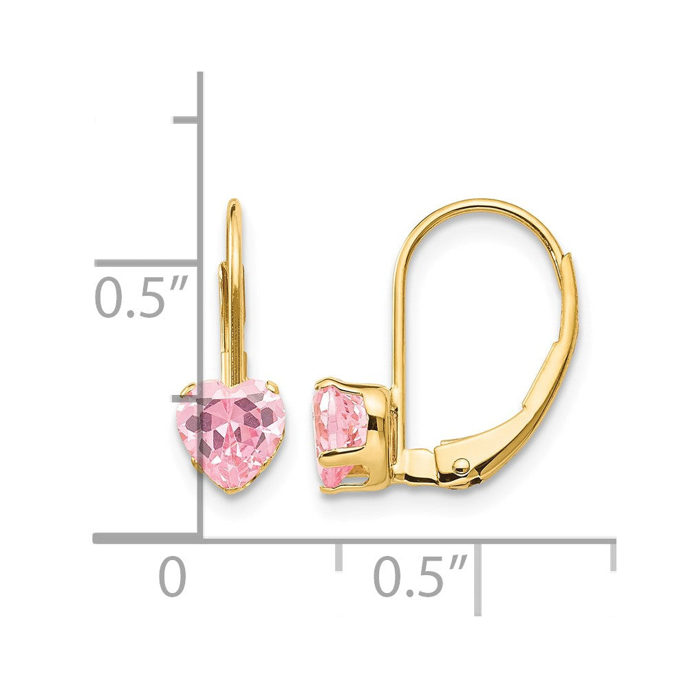 14k Madi K 5.00mm Pink CZ Heart Childrens Leverback Earrings