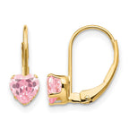 14k Madi K 5.00mm Pink CZ Heart Childrens Leverback Earrings