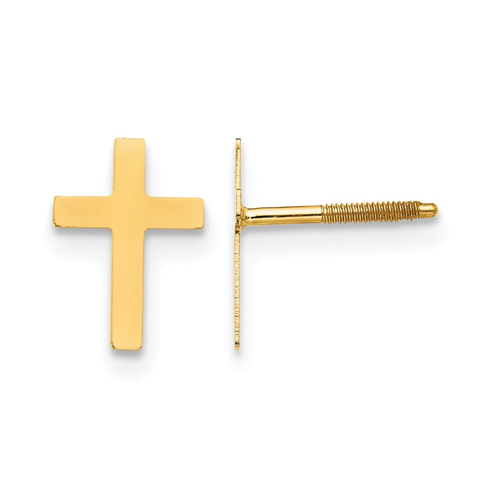 14k Madi K Cross Childrens Silicone Comfort Screwback Post Earrings