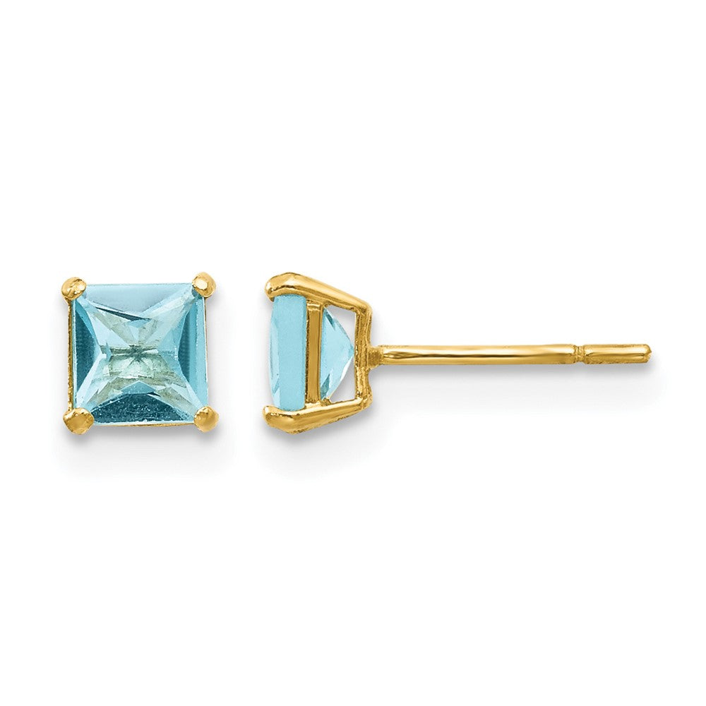 14k Madi K 4mm Square Blue Topaz Post Earrings