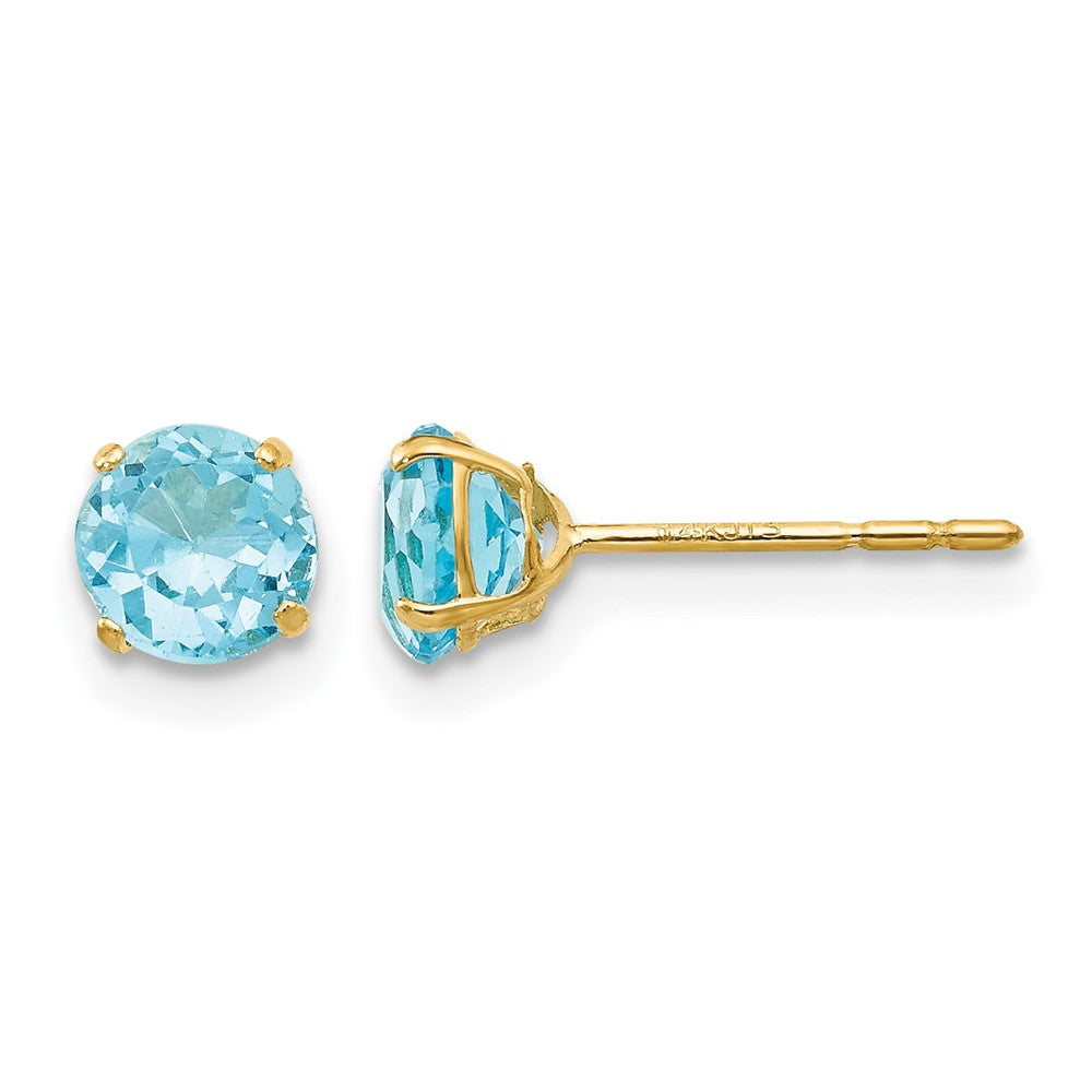14k Madi K 5mm Round Blue Topaz Post Earrings