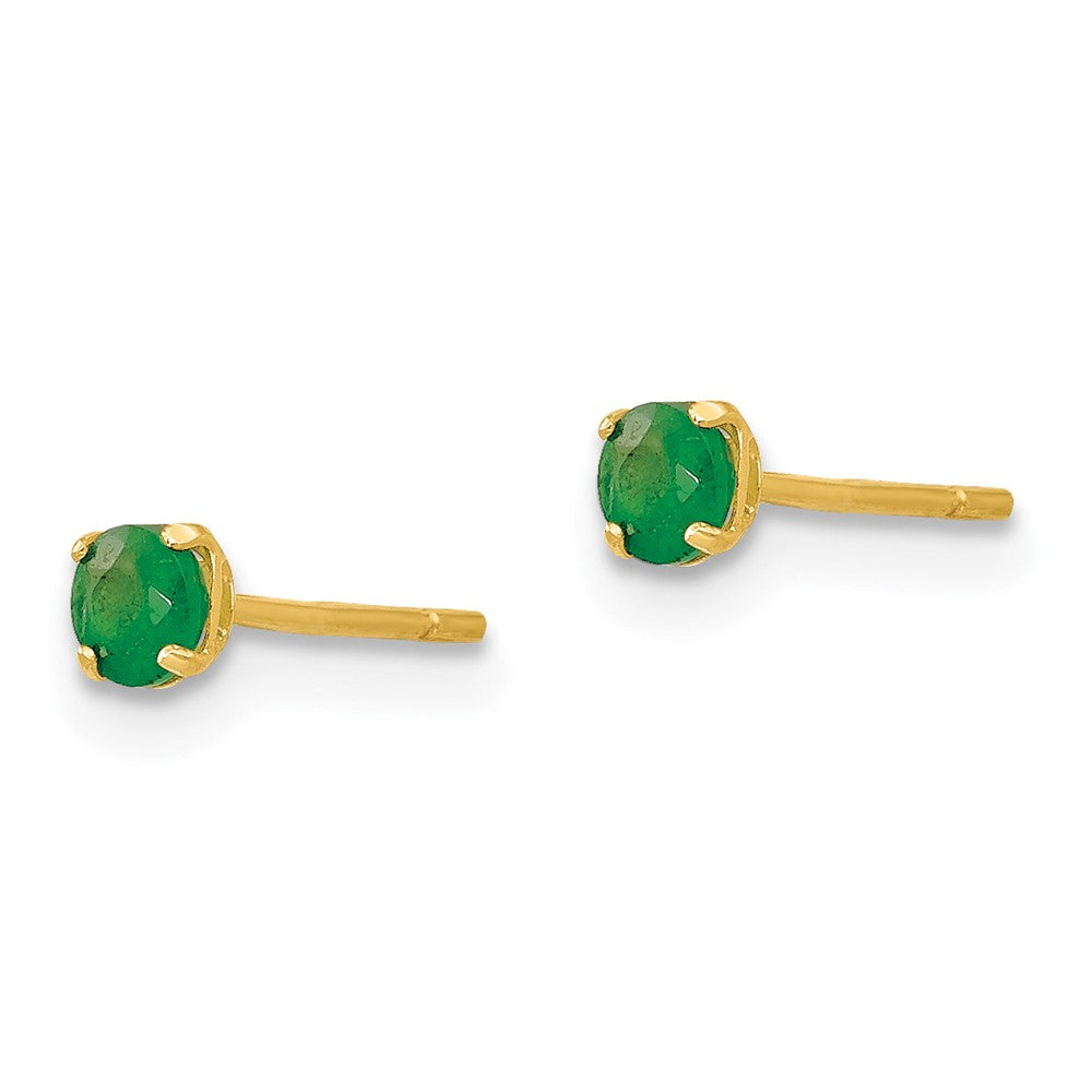 14k Madi K 3mm Round Emerald Post Earrings