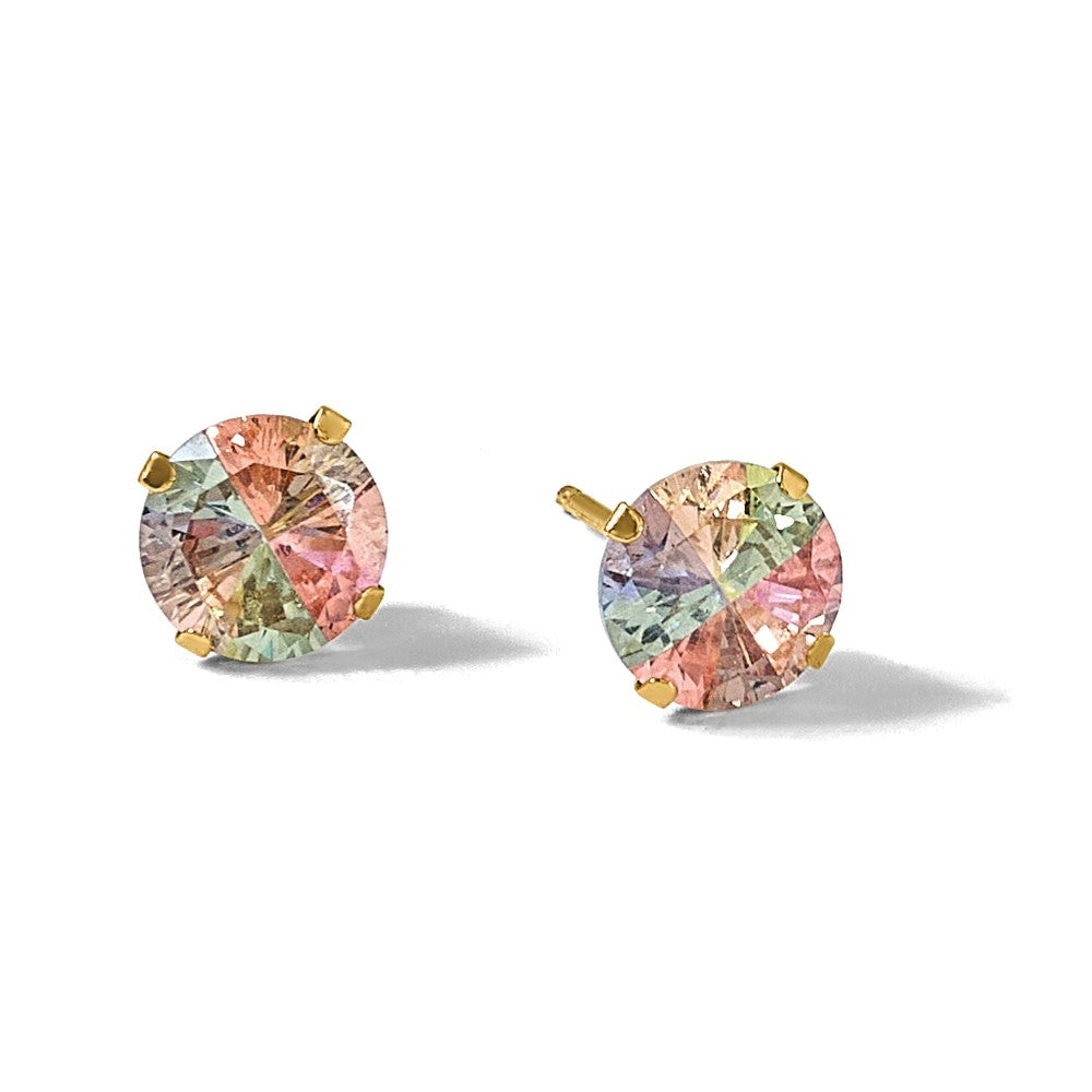14k Madi K 6mm Round Multi-color CZ Post Earrings