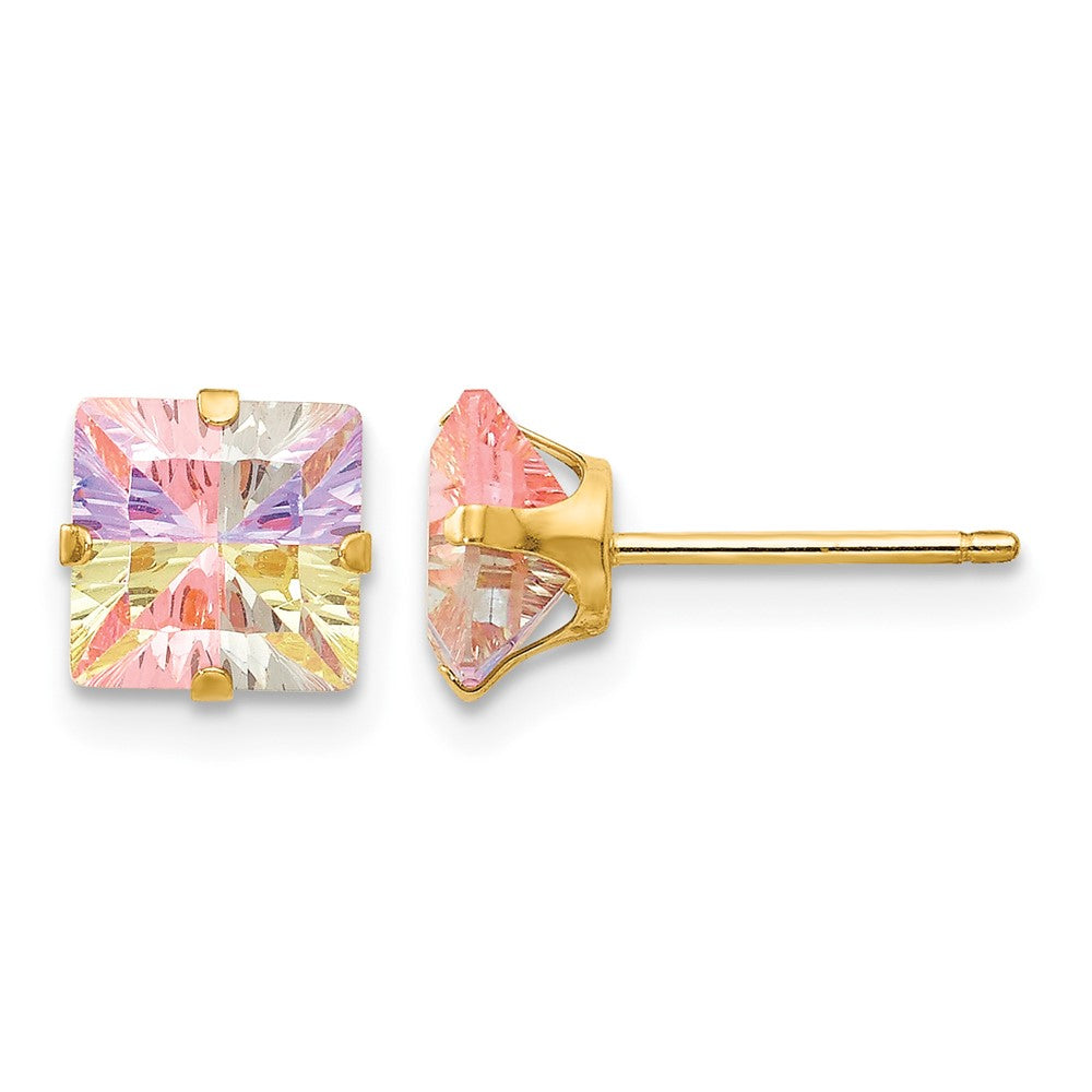 14k Madi K 6mm Square Multi-color CZ Post Earrings