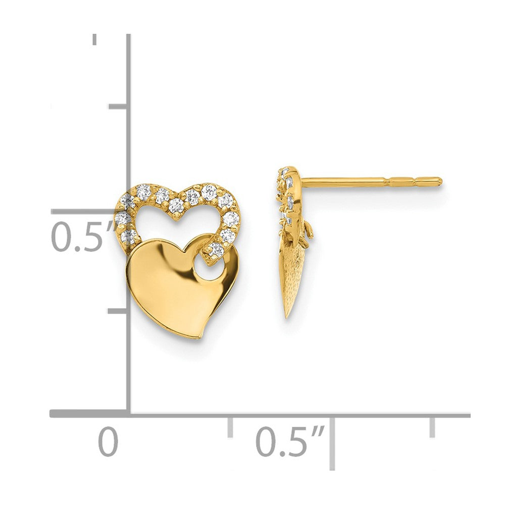 14ky Madi K Childrens Polished CZ Double Heart Post Earrings