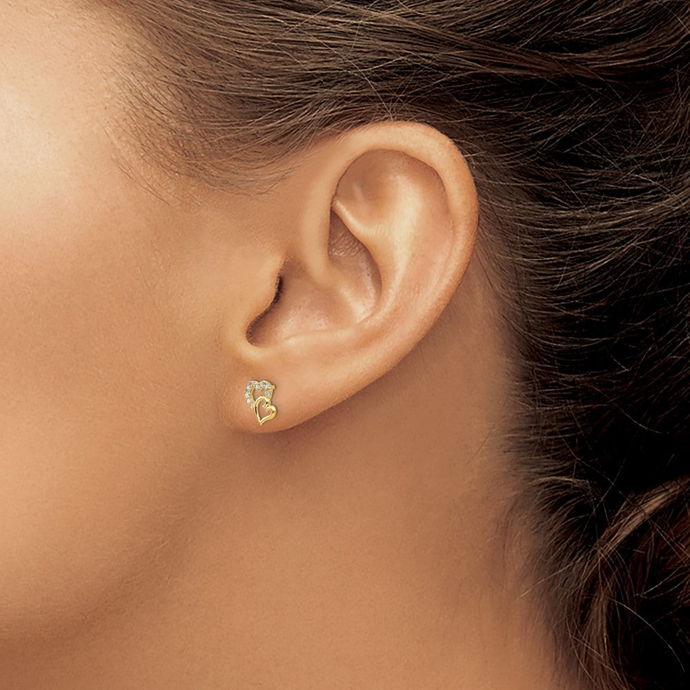 14k Madi K CZ Double Heart Childrens Post Earrings