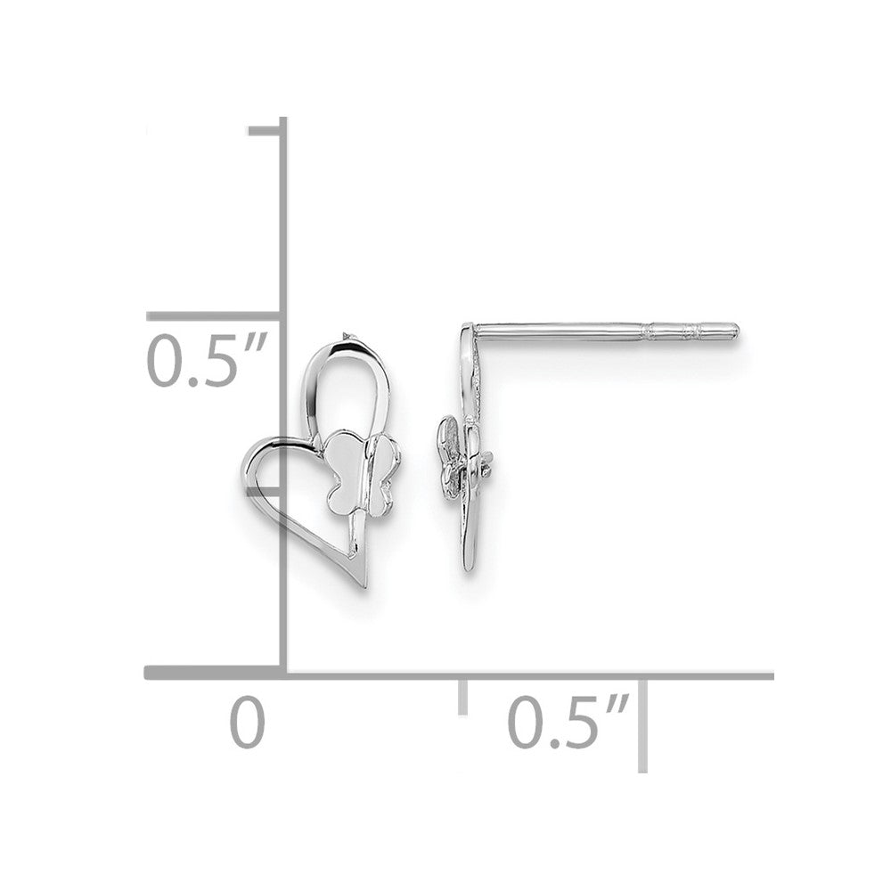 14k White Gold Madi K Heart with Butterfly Childrens Post Earrings
