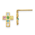 14k Madi K Multi-colored CZ Cross Childrens Post Earrings