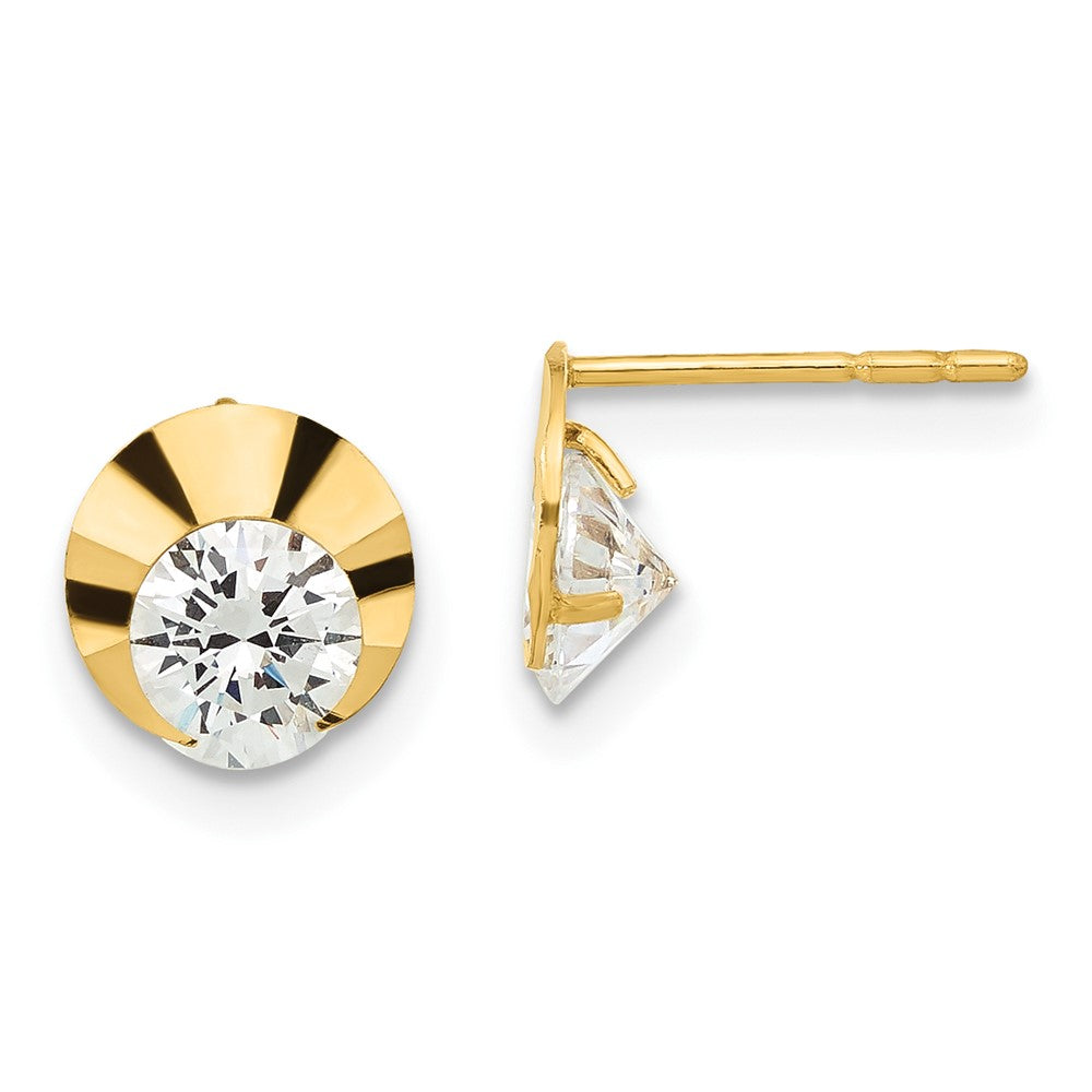 14ky Madi K Childrens Polished Diamond-cut CZ Circle Post Earrings