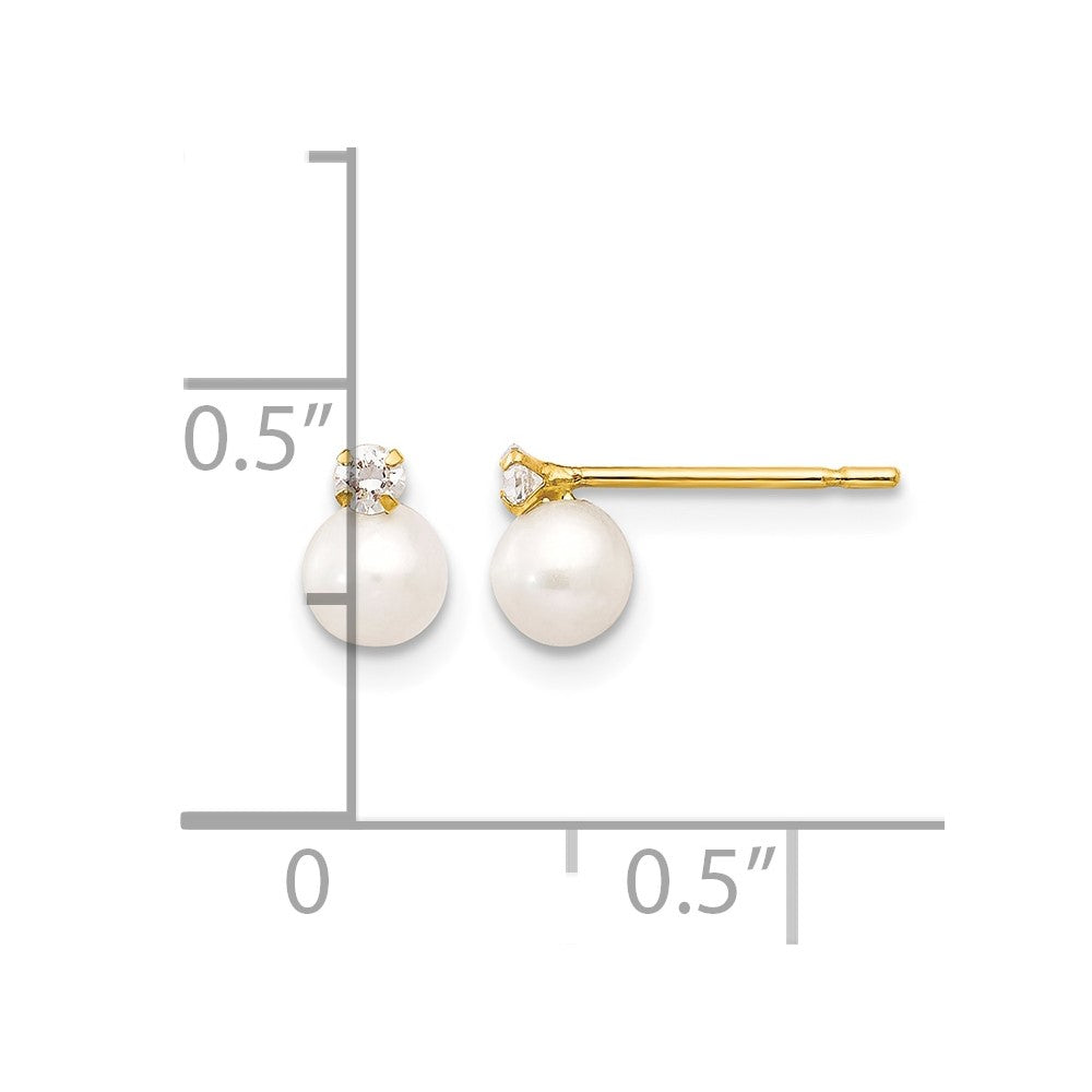 14k Madi K 5-6mm White Near Round Freshwater Cultured Pearl and CZ Post Earrings