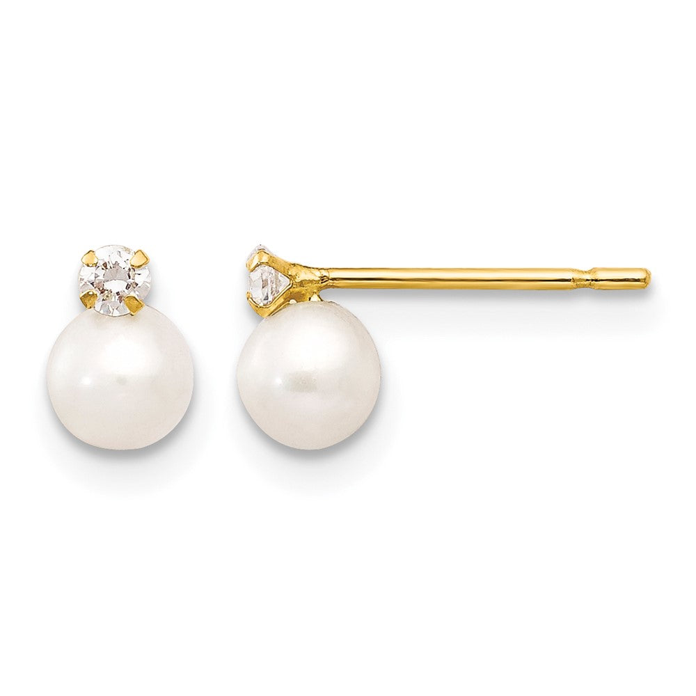 14k Madi K 5-6mm White Near Round Freshwater Cultured Pearl and CZ Post Earrings