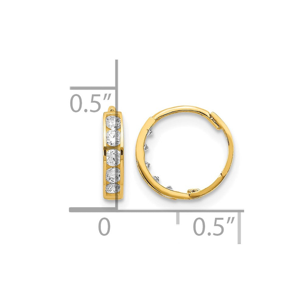 14k Madi K CZ 2x9mm Hinged Hoop Earrings