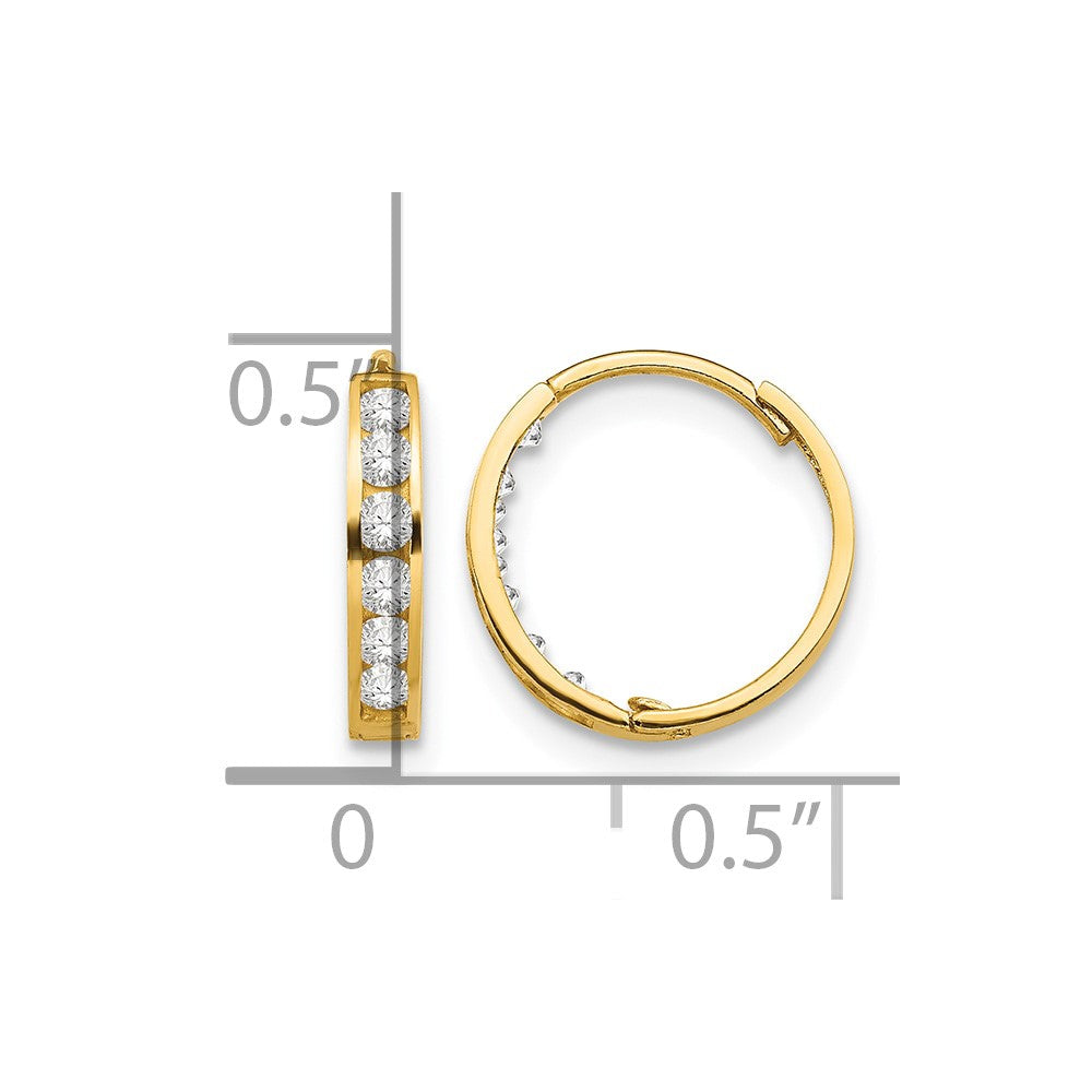 14k Madi K CZ 2x11mm Hinged Hoop Earrings