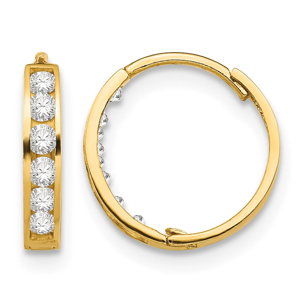 14k Madi K CZ 2x11mm Hinged Hoop Earrings