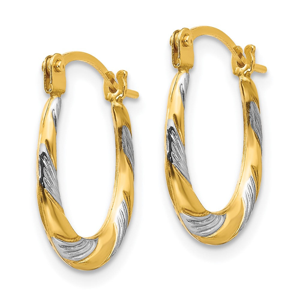 14k and White Rhodium Madi K 2x15mm Twist Oval Hoop Earrings