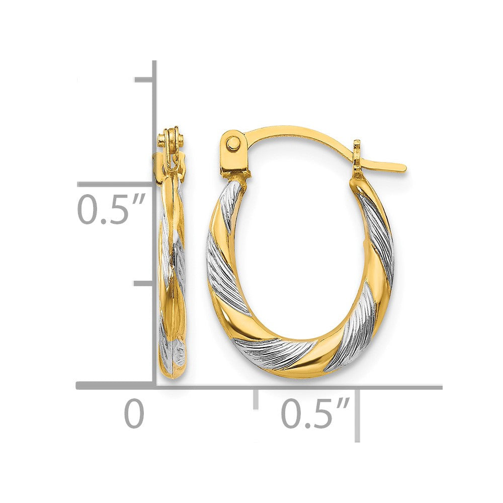 14k and White Rhodium Madi K 2x15mm Twist Oval Hoop Earrings