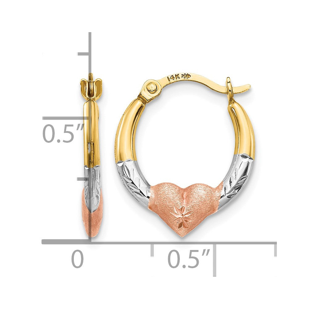 14K with Rose and White Rhodium Madi K Heart Hoop Earrings