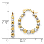 14K and White Rhodium Madi K 2x16mm Beaded Hoop Earrings