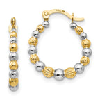 14K and White Rhodium Madi K 2x16mm Beaded Hoop Earrings