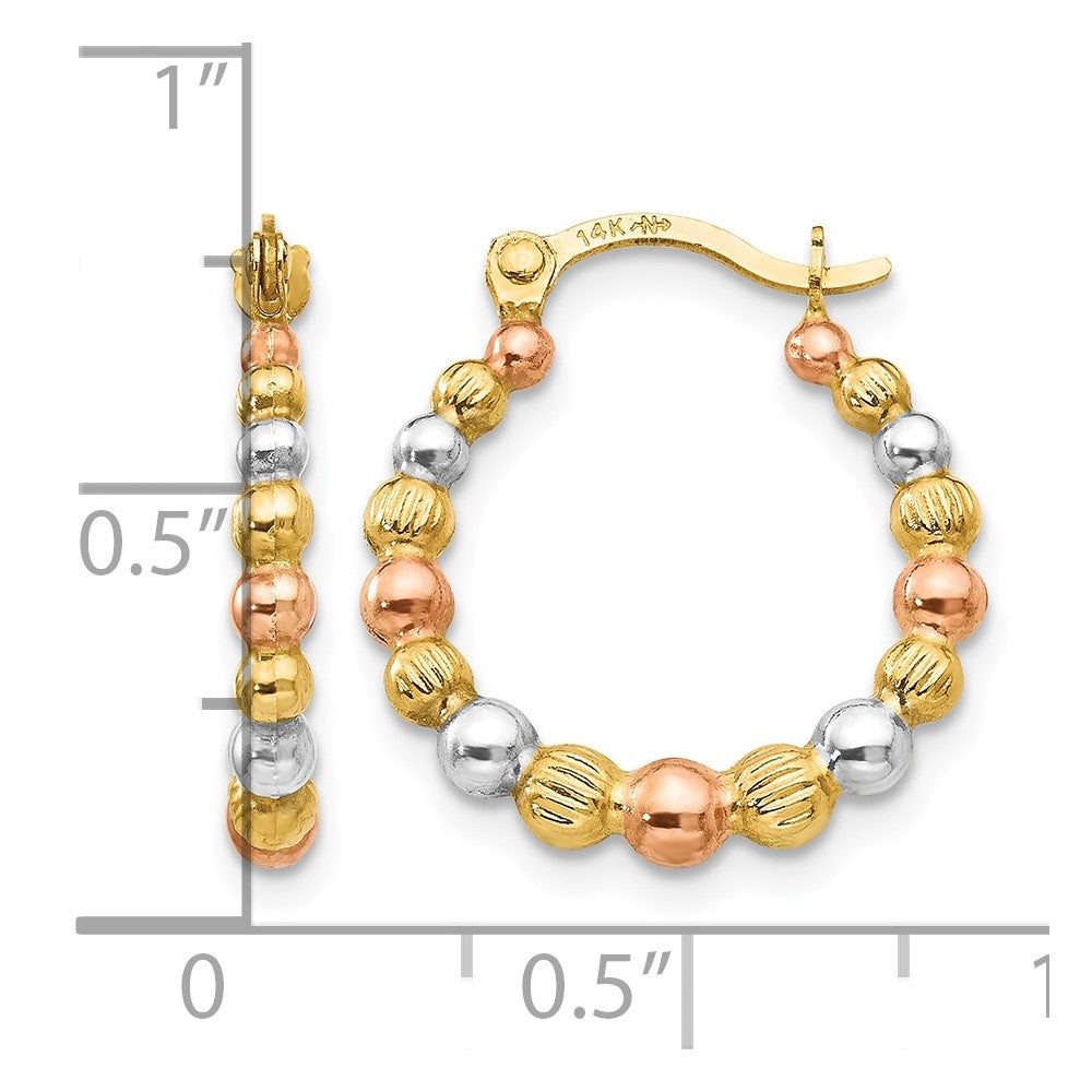 14K with Rose and White Rhodium Madi K 2x16mm Beaded Hoop Earrings