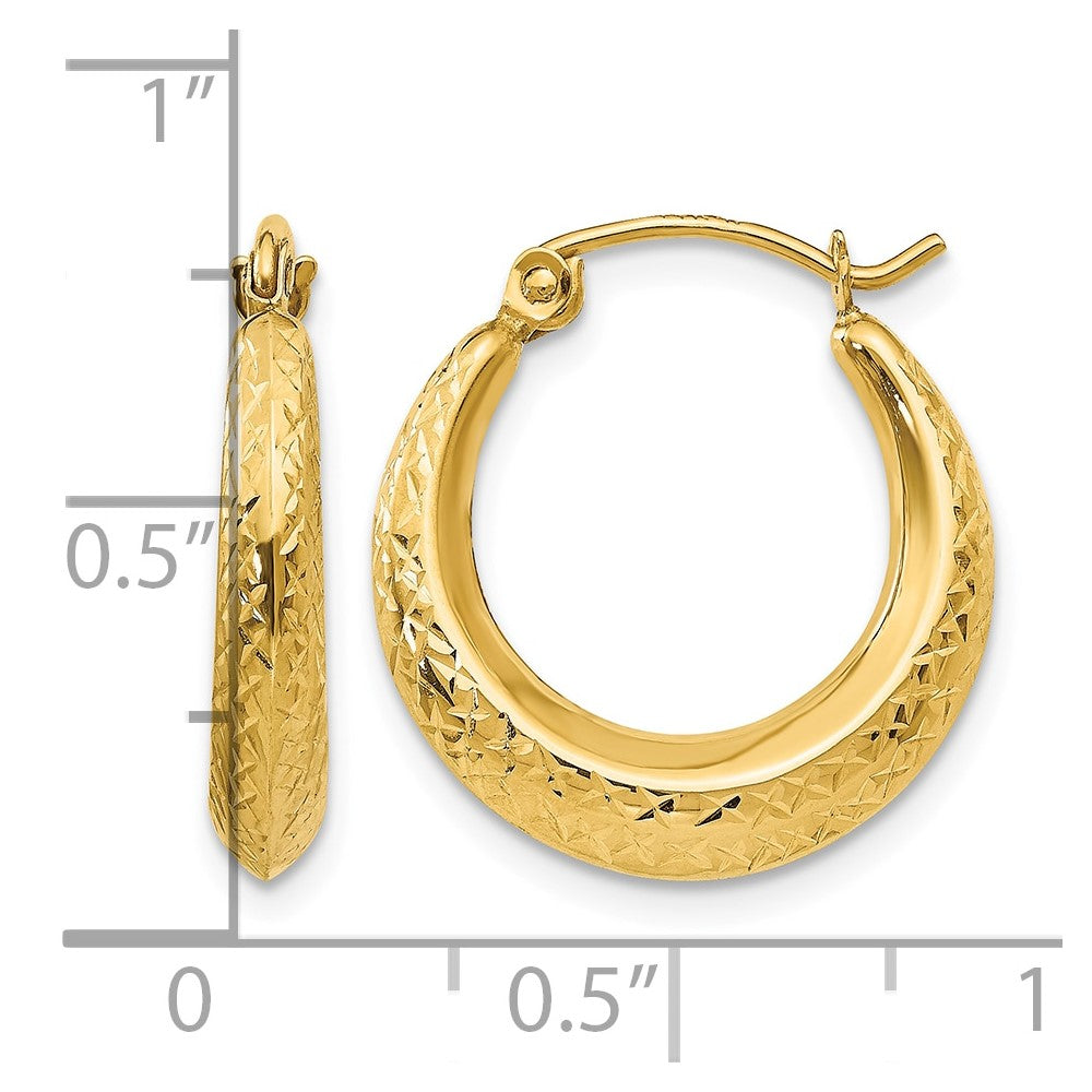 14k Madi K Textured 3x18mm Hollow Hoop Earrings