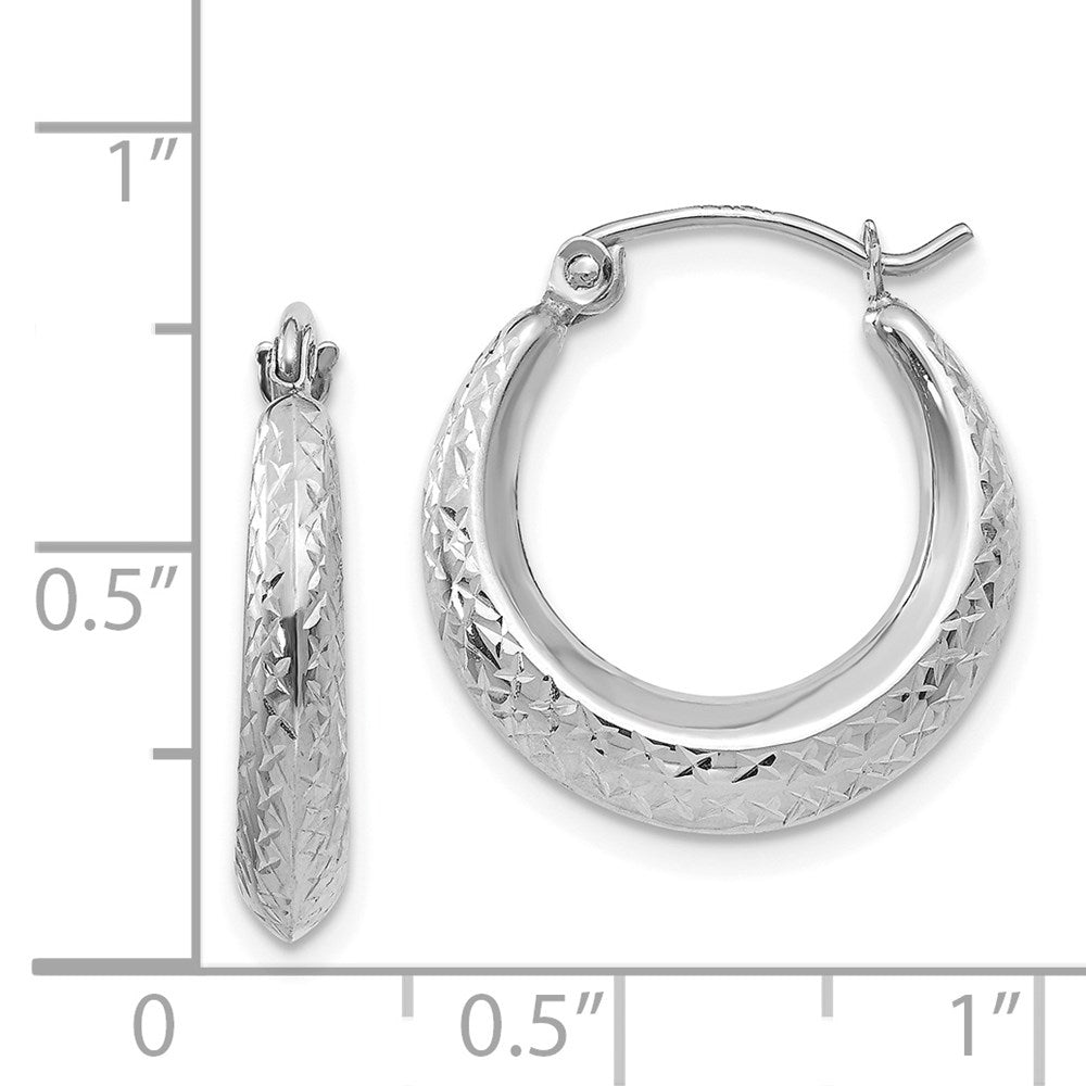 14K White Gold Madi K Textured 3x18mm Hollow Hoop Earrings