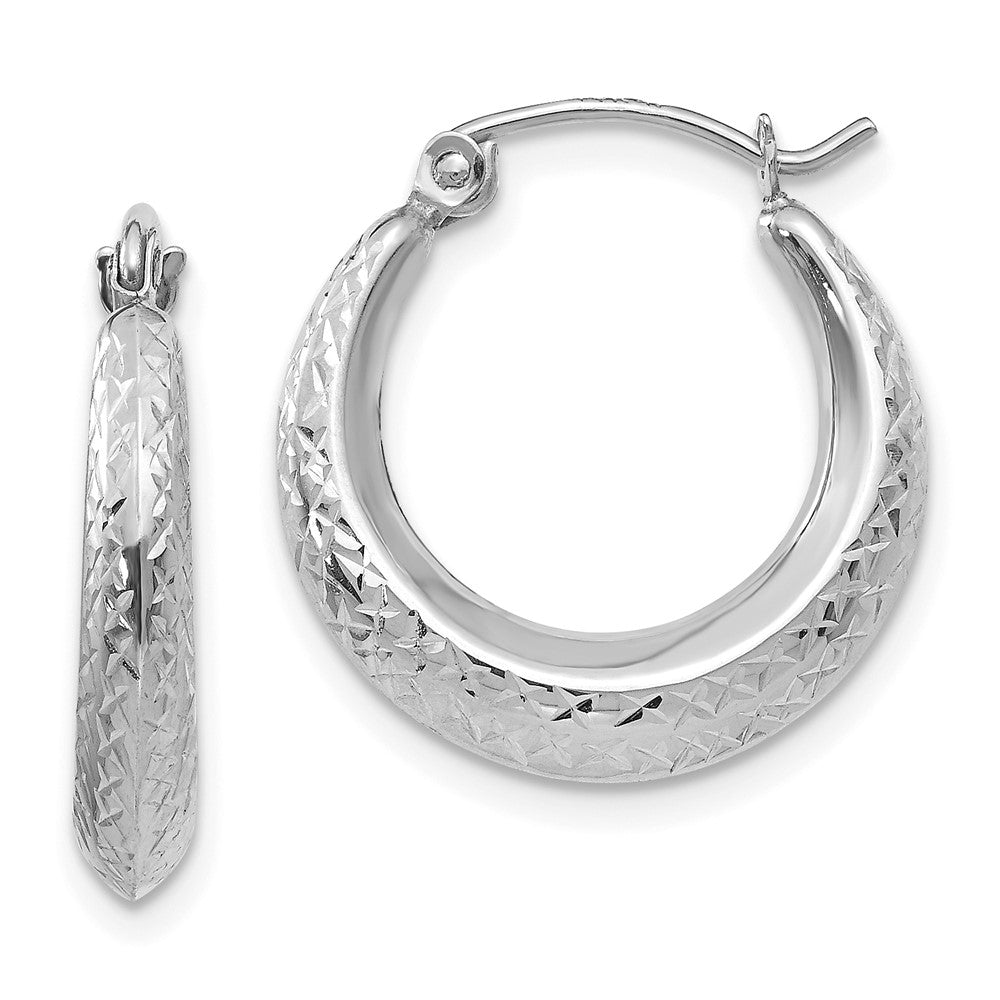 14K White Gold Madi K Textured 3x18mm Hollow Hoop Earrings