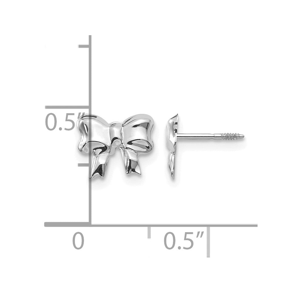 14k White Gold Madi K Rhodium-plated Bow Childrens Screwback Post Earrings
