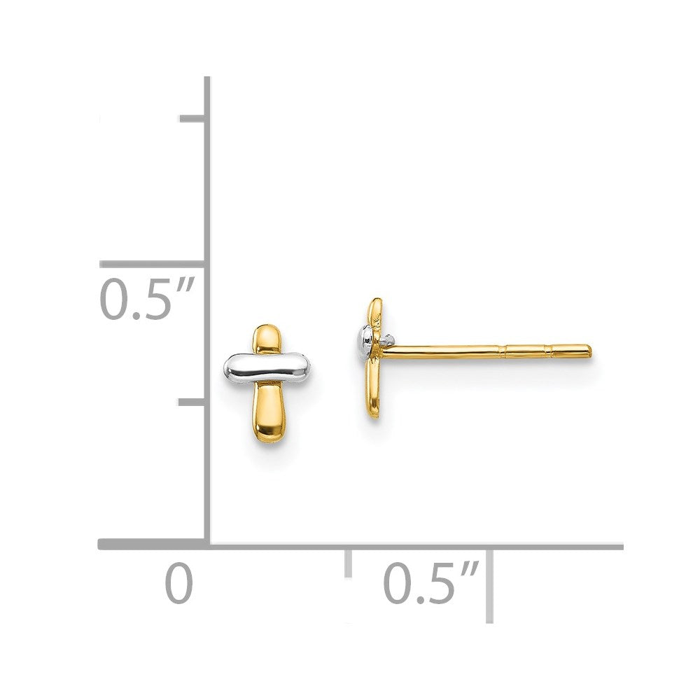 14K Two-tone Madi K Polished Cross Childrens Post Earrings
