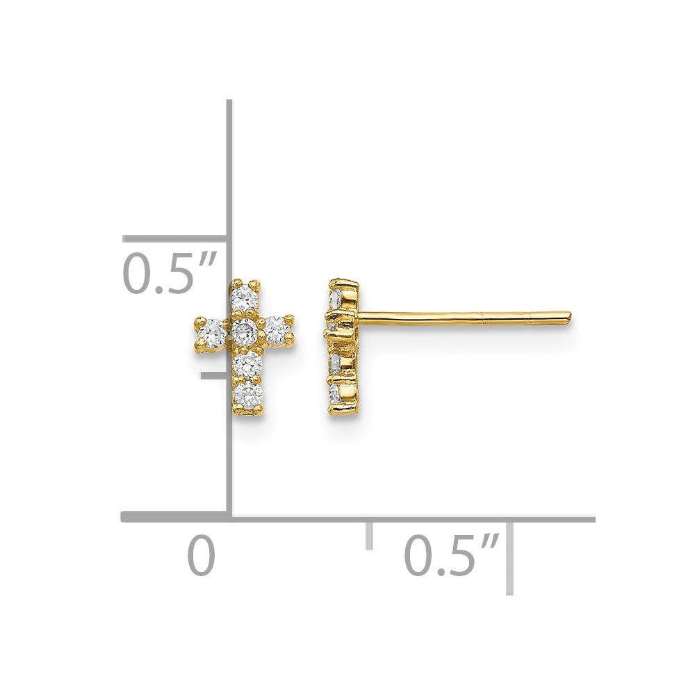 14K Madi K Polished CZ Cross Childrens Post Earrings