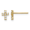 14K Madi K Polished CZ Cross Childrens Post Earrings