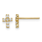 14K Madi K Polished CZ Cross Childrens Post Earrings