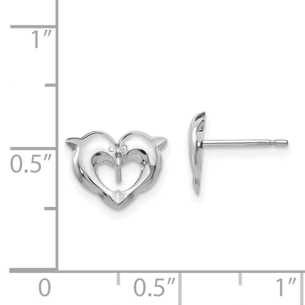 14k White Gold Madi K Heart Dolphins Childrens Post Earrings