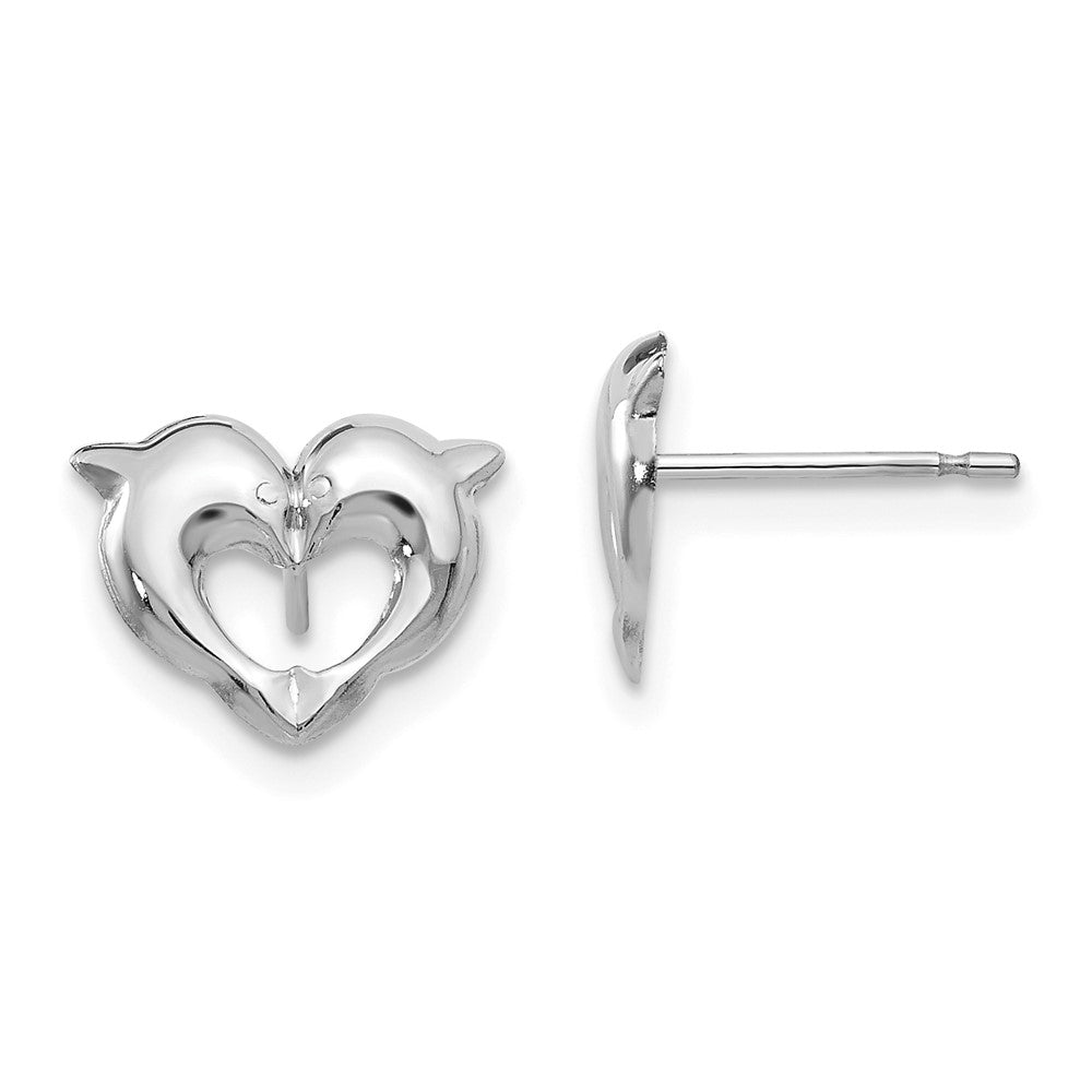 14k White Gold Madi K Heart Dolphins Childrens Post Earrings