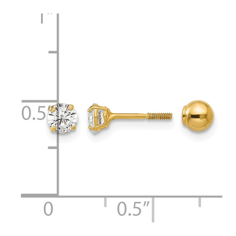 14k Madi K Polished Reversible 4mm Ball and CZ Screwback Post Earrings